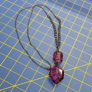 Vintage Large Purple Stones 34" Dark Silver Chain